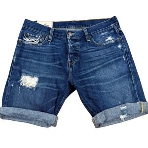 Hollister Jean Shorts Women's Size 32 Blue Denim Distressed Cuffed Medium Wash